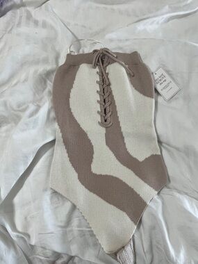 JLUXLABEL Knit Lace-Up Bodysuit in Beige & Cream